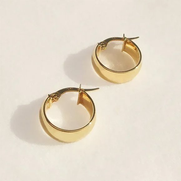 Real Solid 10K Gold Thick Hoop Earrings Hypo Allergenic 18 mm Stamped 10K - Picture 4 of 5